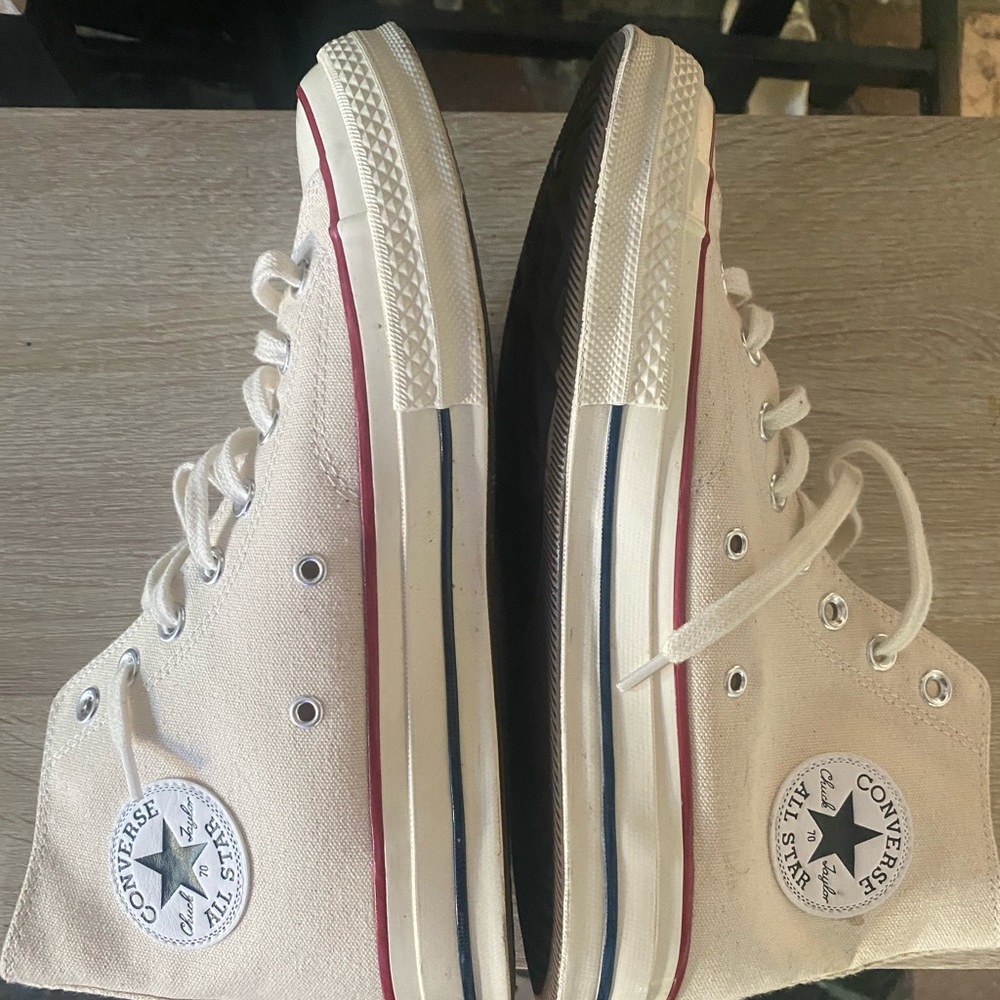 Tan canvas high top converse